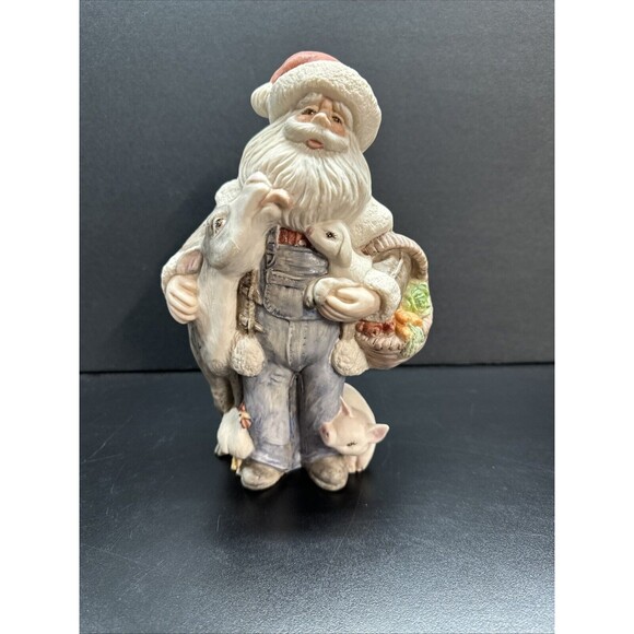 Christmas Hand Painted Atlantic Mold Ceramic Santa W Farm Animals 10" - Picture 1 of 8